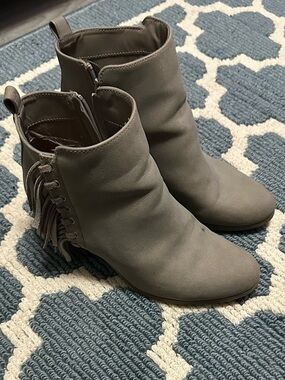 Gray Suede Fringe Ankle Boots